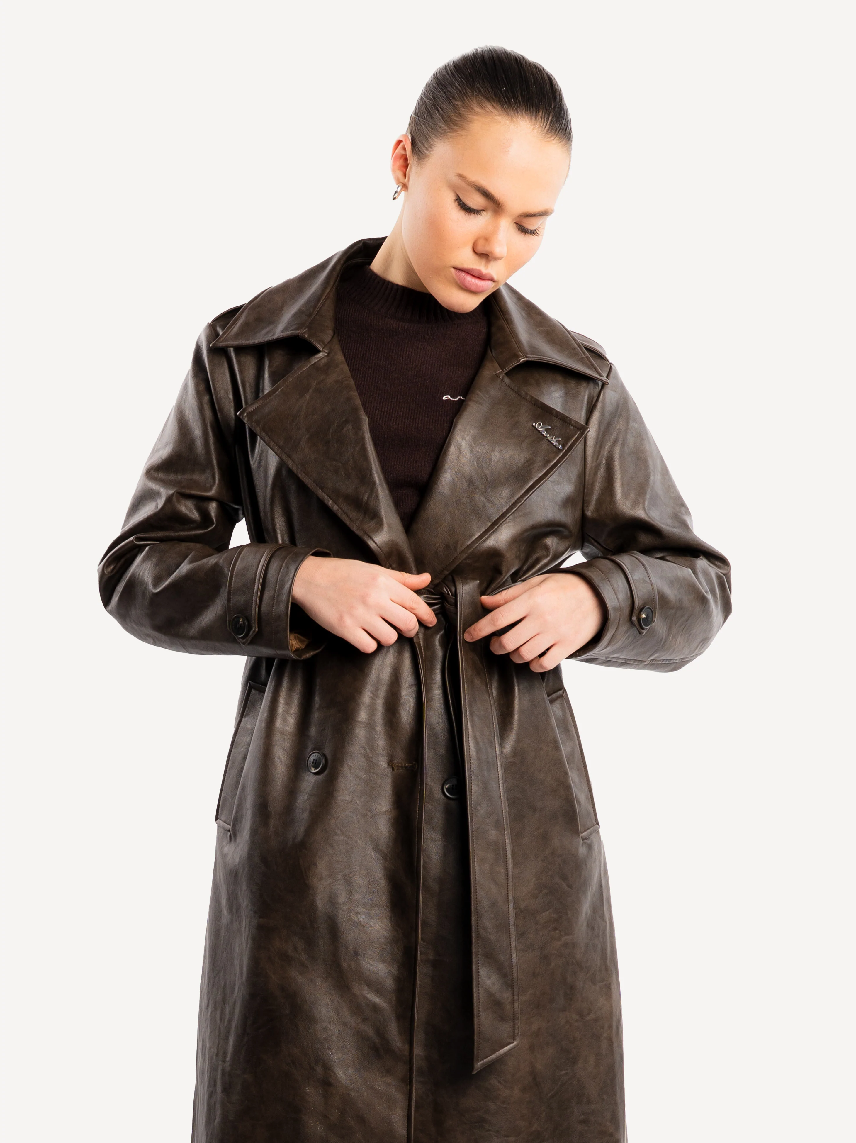 Another Vegan Leather Trench Coat Women - Image 3